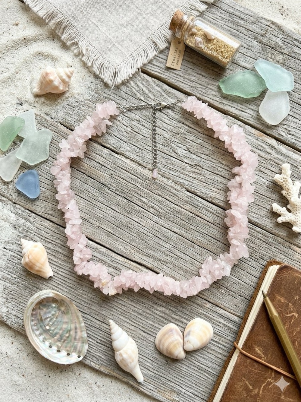 Rose Quartz Necklace  in Soft blush Pink